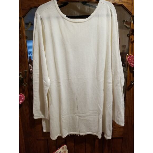 Soft Surroundings 3X Pleated Back Reserva Sweater Ecru Ivory~Black Ribbon ~ New! - Picture 2 of 9